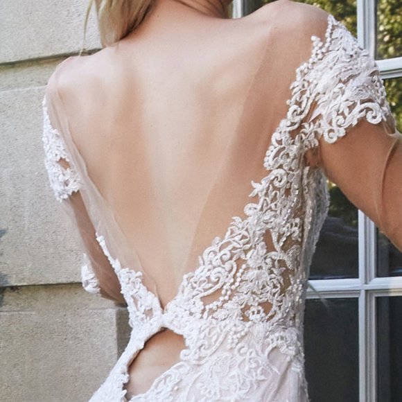 NEW OFF SHOULDER WEDDING DRESS WITH LONG SLEEVES EMBROIDERED WITH LACE AL A1022 - Picture 12 of 15